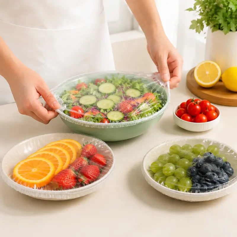 🥗100 stuks wegwerp elastische voedselhoezen, herbruikbaar alternatief voor plasticfolie, universele stretchdeksels voor kommen, borden, fruit, groenten en het bewaren van restjes