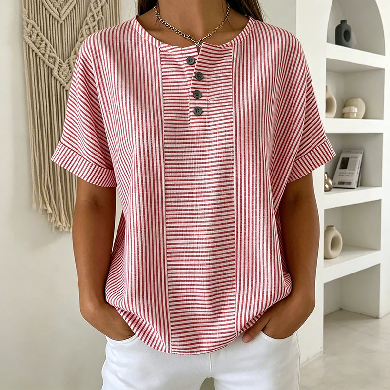Gestreepte Henley-shirt – comfortabel, strijkvrij en huidvriendelijk