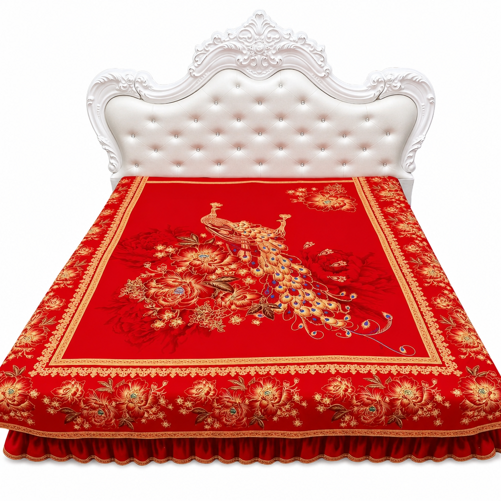 Verdikt tweepersoons laken voor alle seizoenen met traditionele Chinese bloemenprint – 2,3 × 2,3 m