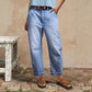 Damesjeans met hoge taille en verkort model
