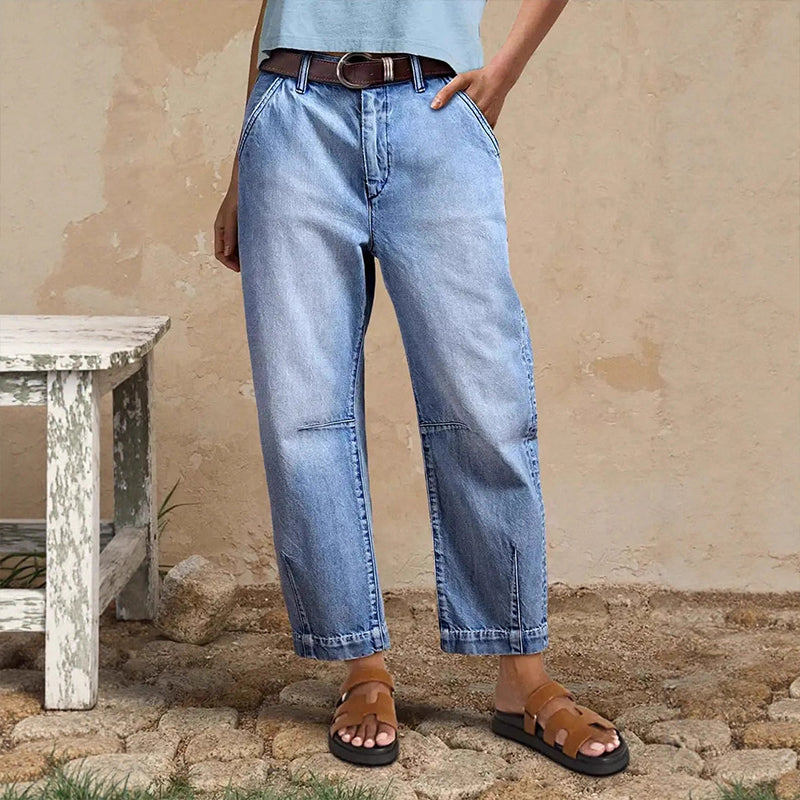 Damesjeans met hoge taille en verkort model