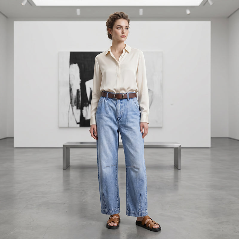 Damesjeans met hoge taille en verkort model