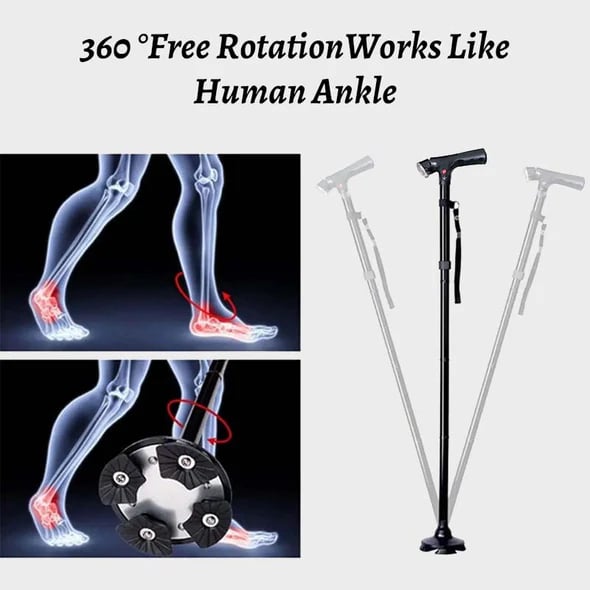 🦯 Multifunctionele opvouwbare wandelstok – met ingebouwd lampje, noodalarm, vierpotige voet en 5-traps hoogteverstelling✨