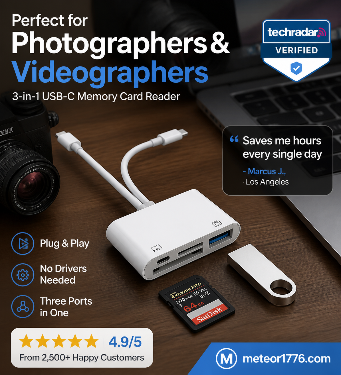 ⏰50% KORTING – LAATSTE KANS⏰ 3-in-1 USB-C Geheugenkaartlezer – SD/TF & USB 3.0, 480 Mbps – Compatibel met iOS 13+, Android, Windows & Linux – Compact & Draagbaar! 🔥