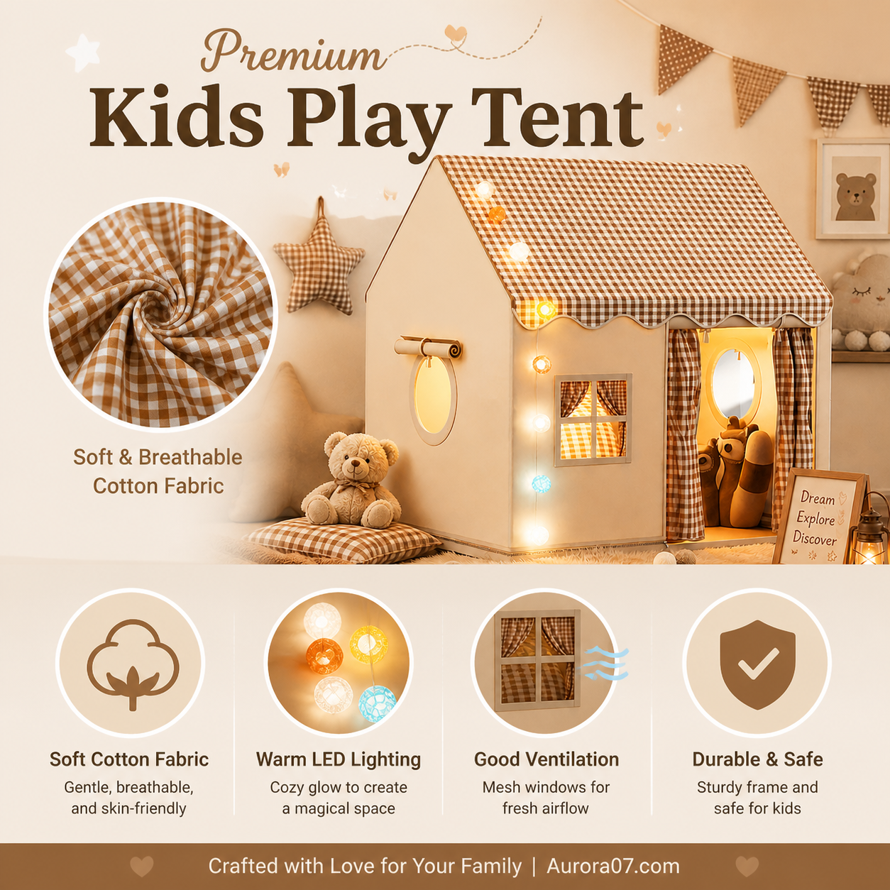 Speeltent voor kinderen in de vorm van een kasteel