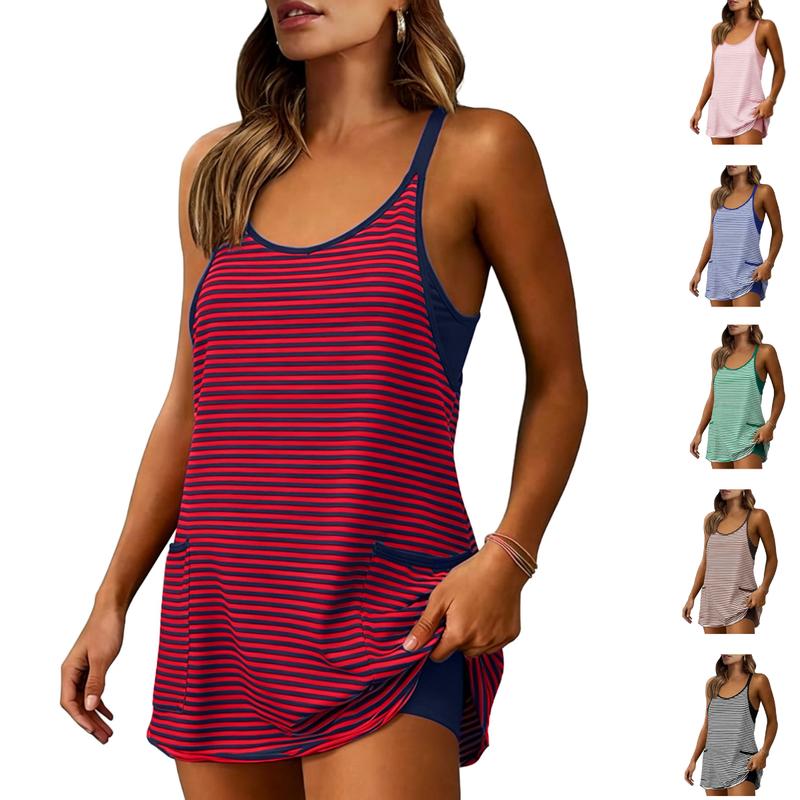 Gestreepte tankini-jurk voor dames met zakken