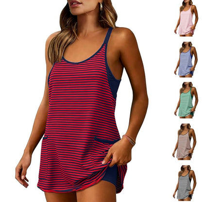 Gestreepte tankini-jurk voor dames met zakken