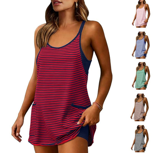 Gestreepte tankini-jurk voor dames met zakken
