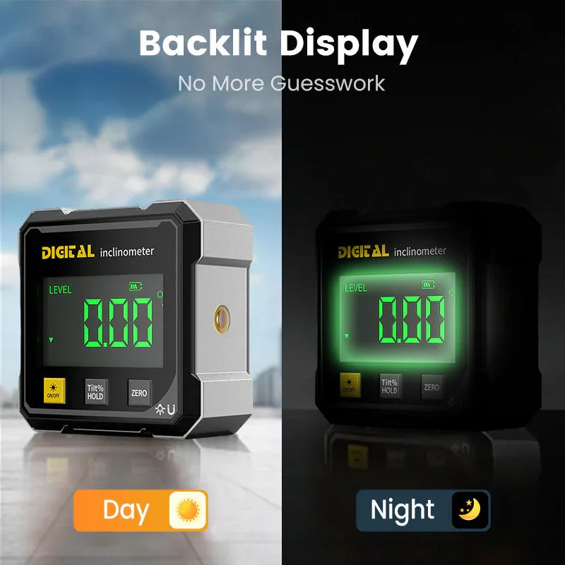 📐 NU 50% KORTING! 🔥 4-zijdige magnetische digitale hoekmeter - Laserprecisie en gebruik op meerdere oppervlakken, perfect voor houtbewerking en bouw ✨
