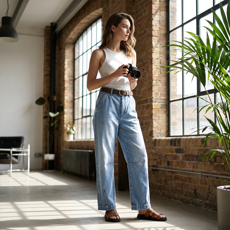Damesjeans met hoge taille en verkort model