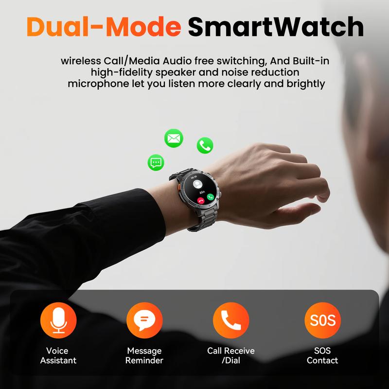 Militaire smartwatch voor heren met een 1000 mAh-batterij, 1,91 inch AMOLED-scherm, LED-zaklamp / 5 ATM waterdicht fitnesshorloge met telefoonfunctie, meer dan 110 sportmodi / hartslag / slaapmonitor / SpO2, iOS/Android