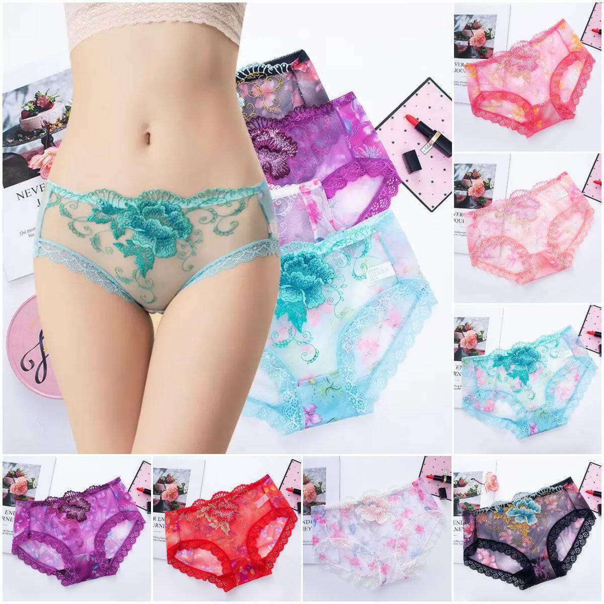 🔥Koop 7 en krijg 7 gratis🔥Sexy kanten naadloze slipjes met middelhoge taille in grote maten