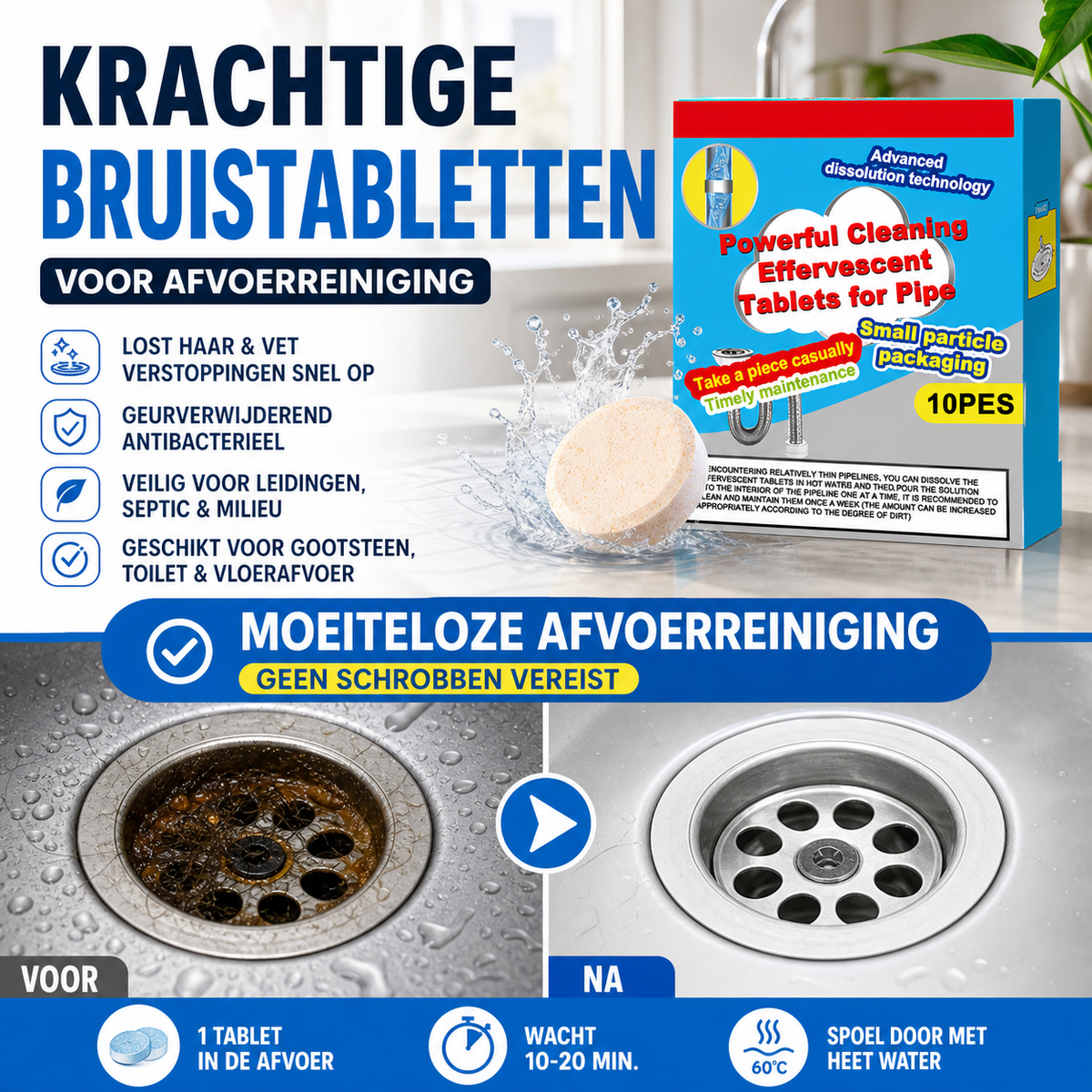 Krachtige Reinigende Bruistabletten voor Afvoer