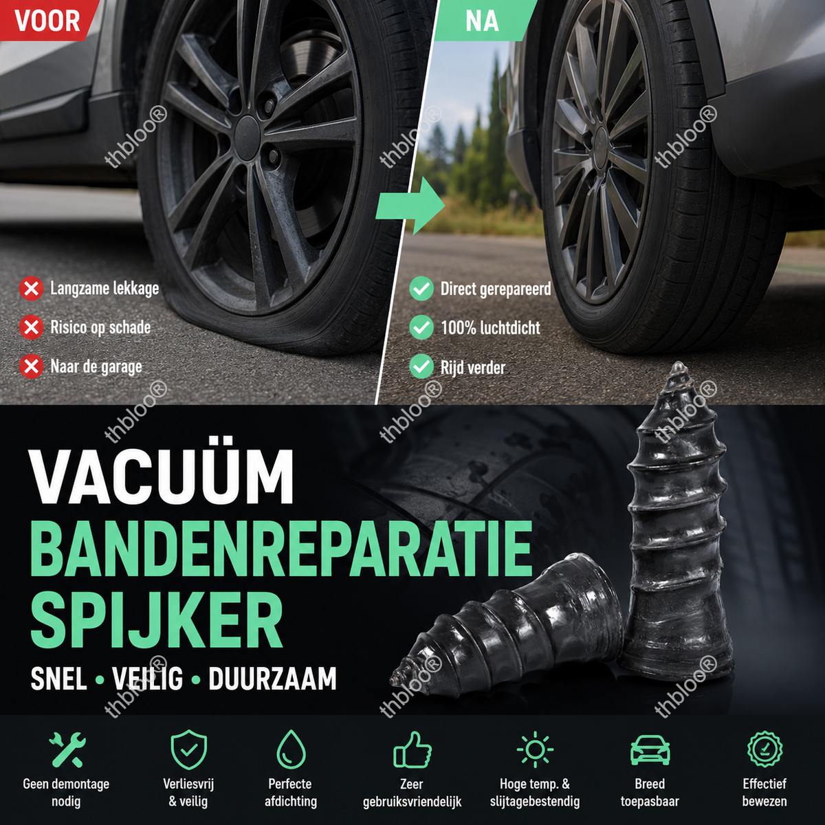 🔧 NU 50% KORTING! 🚗 Vacuüm bandenreparatiespijker – verliesvrij en efficiënt, perfecte afdichting en eenvoudig te bedienen – geen bandendemontage nodig ✨