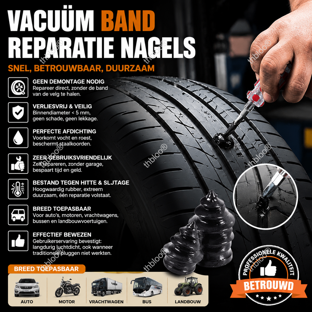 🔧 NU 50% KORTING! 🚗 Vacuüm bandenreparatiespijker – verliesvrij en efficiënt, perfecte afdichting en eenvoudig te bedienen – geen bandendemontage nodig ✨