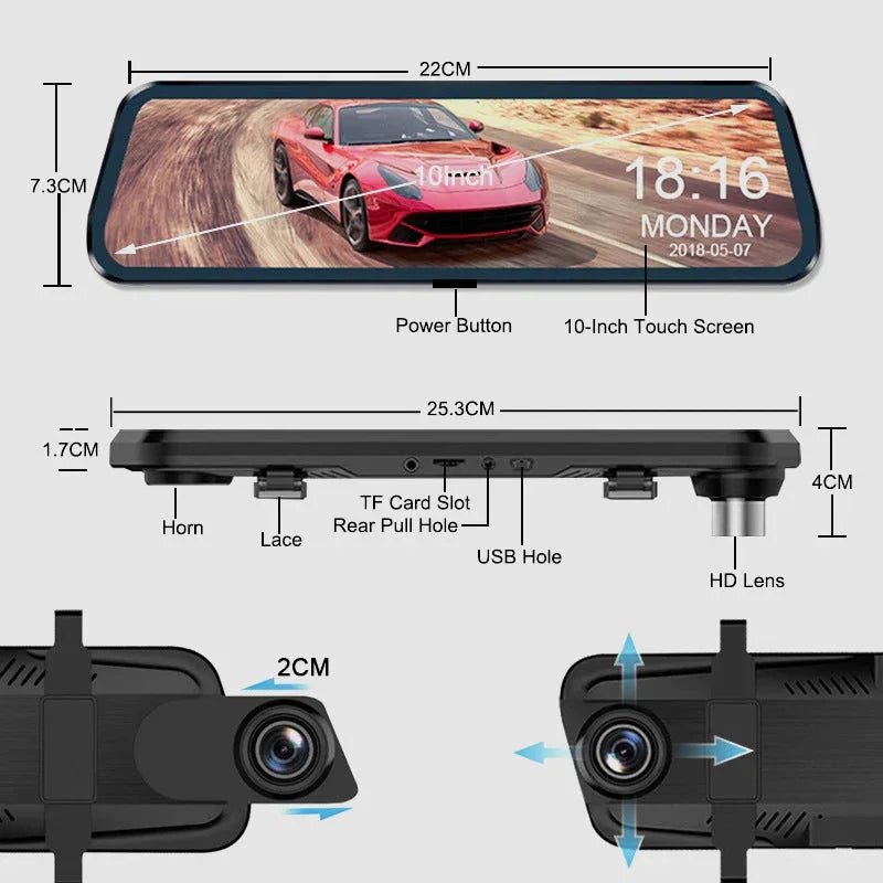 👁️10-inch achteruitrijcamera & dashcam met volledig touchscreen – 1080P HD-nachtzicht, dubbele lens – ideaal voor veilig rijden en parkeren🚗📹