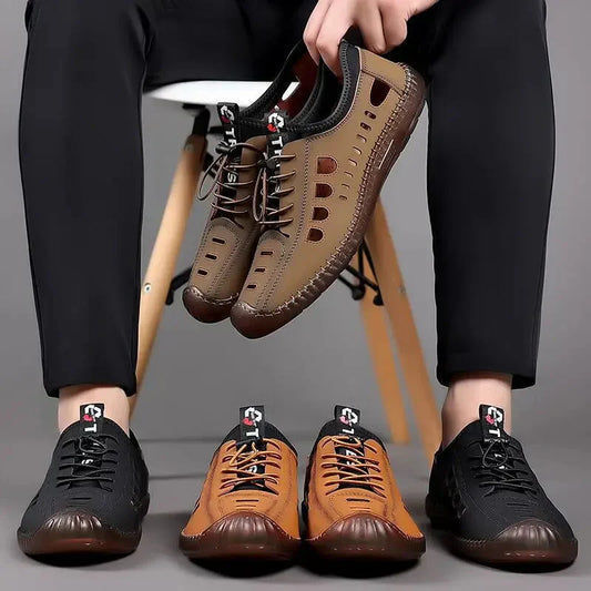 Wandelschoenen met holle zool van soepel leer