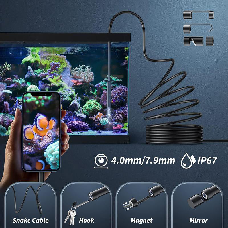 📢📢 50% KORTING!! 🔍 1920P HD auto-diagnose-endoscoopcamera – 400-resolutie, 8 verstelbare LED's, halfstijve kabel, IP67 waterdicht, plug-and-play voor iPhone & Android