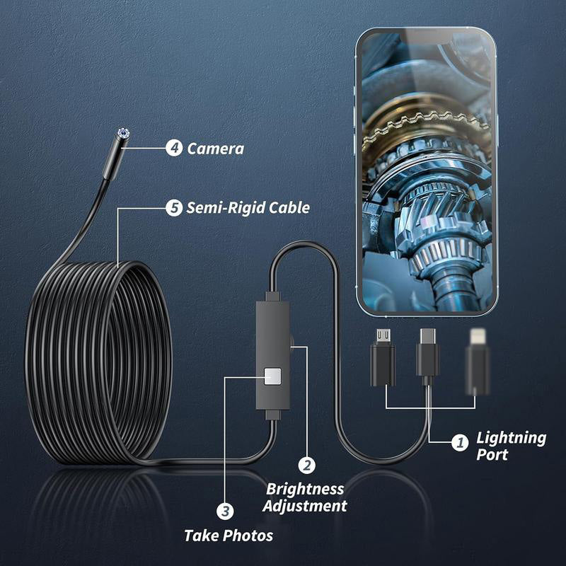 📢📢 50% KORTING!! 🔍 1920P HD auto-diagnose-endoscoopcamera – 400-resolutie, 8 verstelbare LED's, halfstijve kabel, IP67 waterdicht, plug-and-play voor iPhone & Android