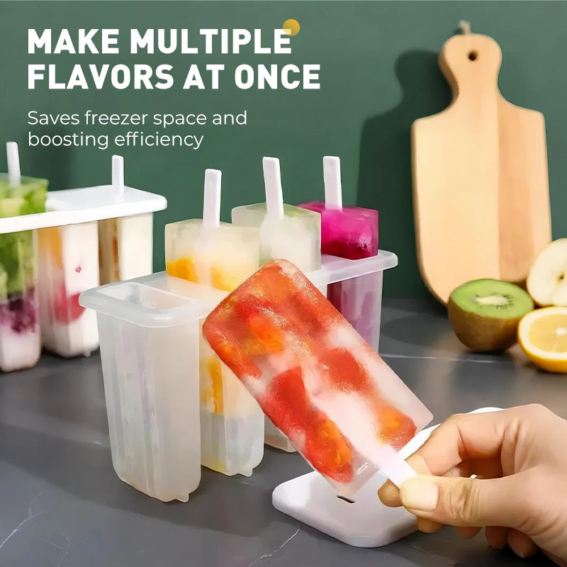 4-Cavity ijslollyvorm met deksel en stokjes