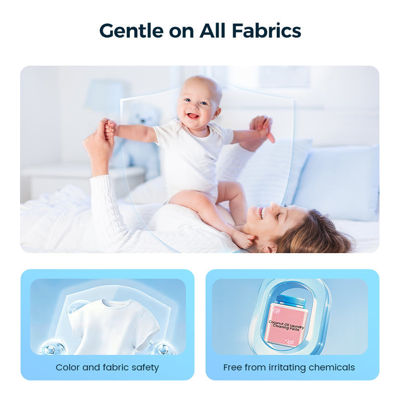 🌿🥥 50% KORTING! Wasmiddelpasta met kokosolie: 9 enzymen, geconcentreerd, zacht voor stoffen en met een verfijnde roos-guaiachout geur. Voor babykleding, handdoeken en meer!
