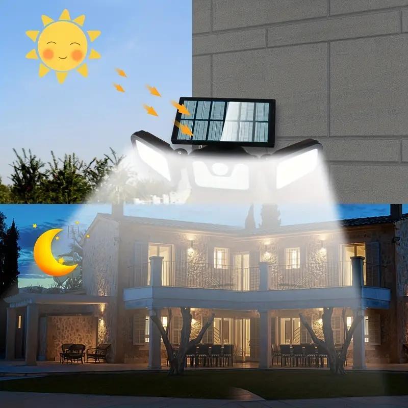 🎉Nieuwjaars Cadeau 50% KORTING!💡Zonnewandlamp (3 Lampenkoppen + Bewegingssensor) – Automatisch Opladen & Verstelbare Hoek: Veilige Buitenverlichting Zonder Kabels!