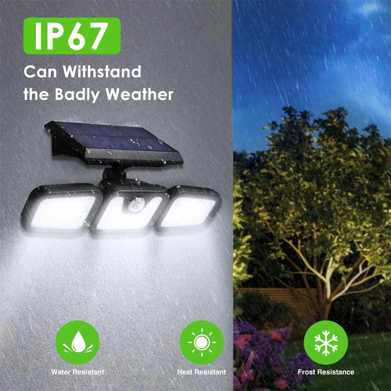 🎉Nieuwjaars Cadeau 50% KORTING!💡Zonnewandlamp (3 Lampenkoppen + Bewegingssensor) – Automatisch Opladen & Verstelbare Hoek: Veilige Buitenverlichting Zonder Kabels!