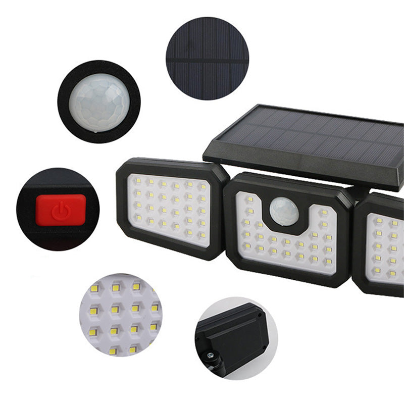 🎉Nieuwjaars Cadeau 50% KORTING!💡Zonnewandlamp (3 Lampenkoppen + Bewegingssensor) – Automatisch Opladen & Verstelbare Hoek: Veilige Buitenverlichting Zonder Kabels!
