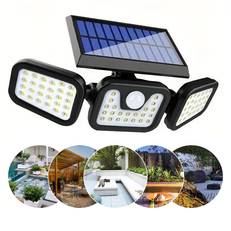 🎉Nieuwjaars Cadeau 50% KORTING!💡Zonnewandlamp (3 Lampenkoppen + Bewegingssensor) – Automatisch Opladen & Verstelbare Hoek: Veilige Buitenverlichting Zonder Kabels!