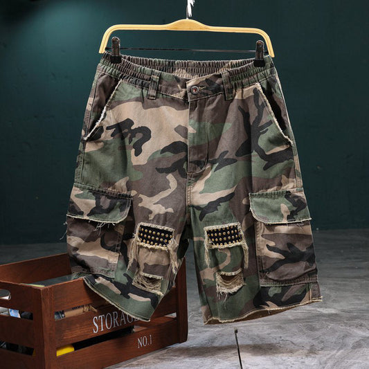 Heren Cargoshort met Studs en Camouflageprint