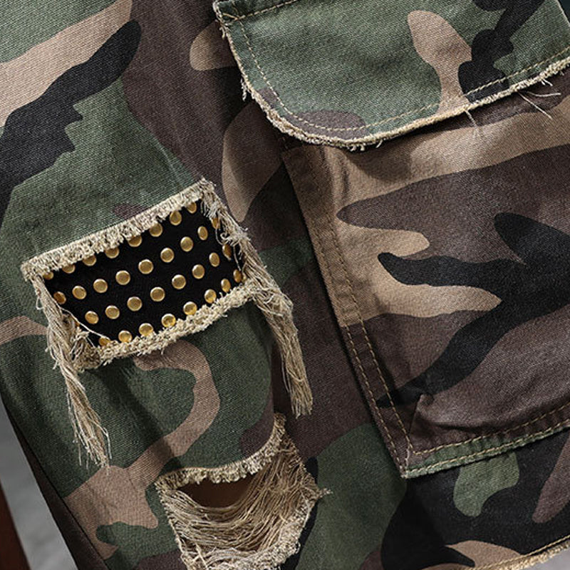 Heren Cargoshort met Studs en Camouflageprint