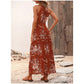 Halterjurk met split en bloemenprint