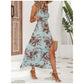 Halterjurk met split en bloemenprint
