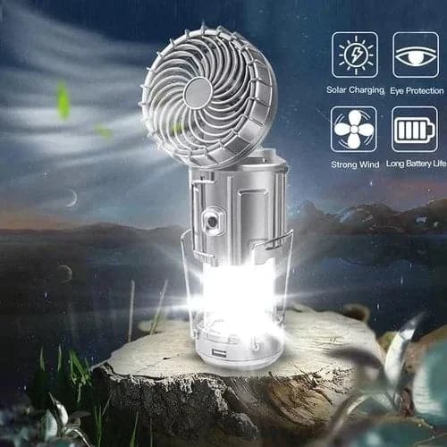 🏕️🌀 50% KORTING! Stop met zweten in het donker alsof je in een sauna kampeert! Deze LED-lantaarn met ingebouwde ventilator en powerbank koelt je tent, geeft licht, en laadt je telefoon op – op zonne-energie!