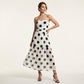 Elegante Strapless Jurk Met Stippen & Gelaagde Rok – Speels & Vrouwelijk