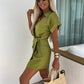 ✨Nieuw Binnenkomend Katoen-Linnen Romper👗 V-hals Met strikceintuur Slank & Elegant