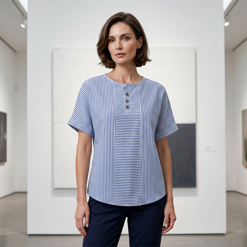 Gestreepte Henley-shirt – comfortabel, strijkvrij en huidvriendelijk