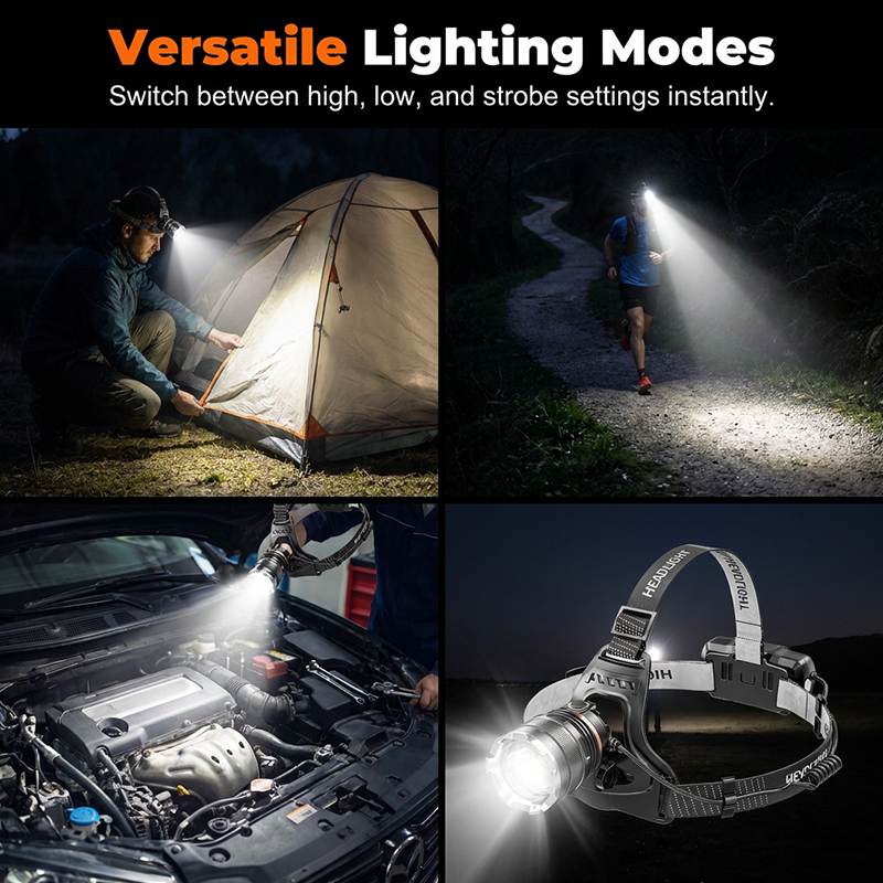 Oplaadbare hoofdlamp met zoomfunctie en bewegingssensor