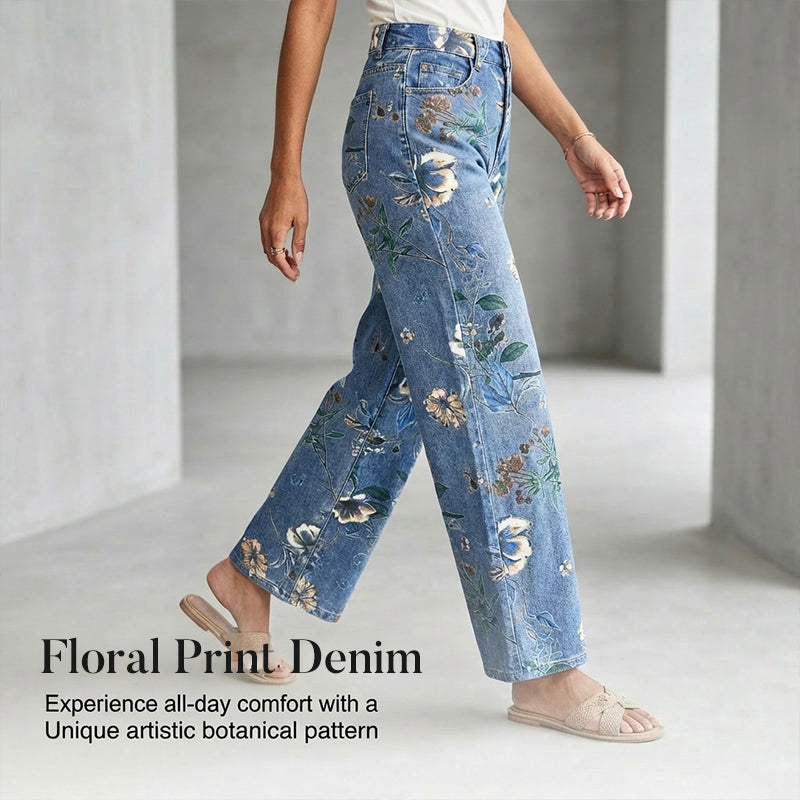Dames Jeans met Bloemenprint en Rechte Pijp