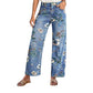 Dames Jeans met Bloemenprint en Rechte Pijp