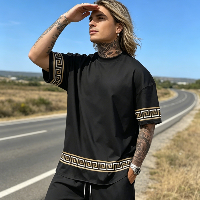 🌞 Zomernieuwtjes – Nu tot 50% korting! 💰 Heren Hip-Hop Vrijetijdsset – Bedrukt, Luchtig & Casual