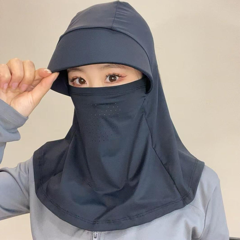 Ademend zonnebrilmasker dat het hele gezicht bedekt, met een opening voor de paardenstaart