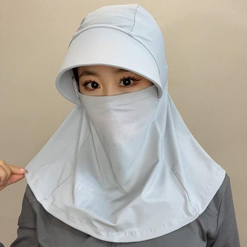 Ademend zonnebrilmasker dat het hele gezicht bedekt, met een opening voor de paardenstaart