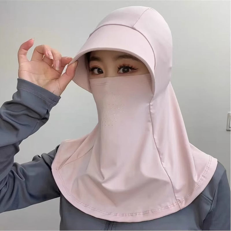 Ademend zonnebrilmasker dat het hele gezicht bedekt, met een opening voor de paardenstaart