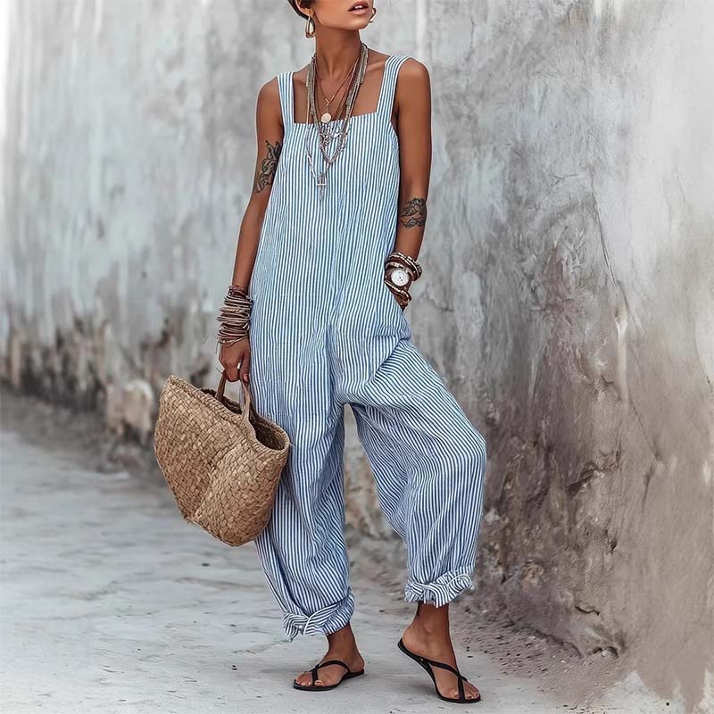 Casual gestreepte jumpsuit met dunne bandjes voor dames