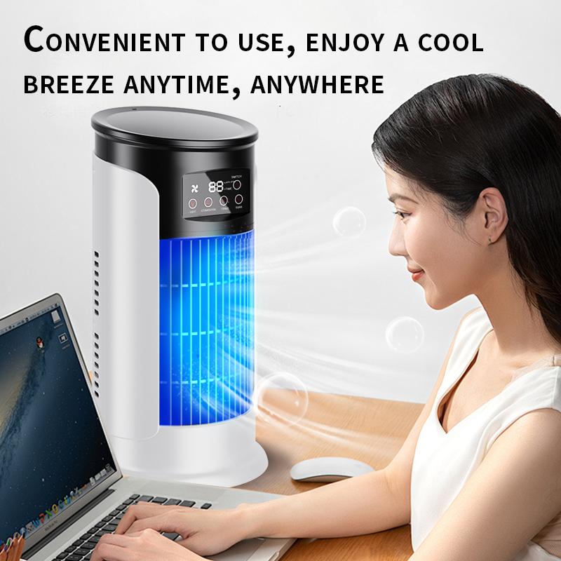 2026 Nieuwe verdampingsairco – Compacte USB-tafelventilator, persoonlijke koeler met een reservoir van 300 ml, instelbare snelheidsstanden, timer, stil, draagbaar ontwerp voor op het nachtkastje