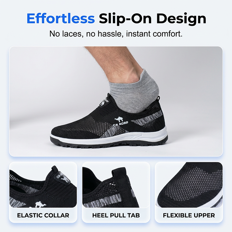 Ademende slip-on wandelschoenen voor heren van mesh