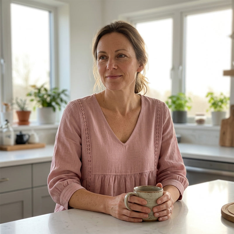 🌸 Casual damestop met V-hals en kanten rand