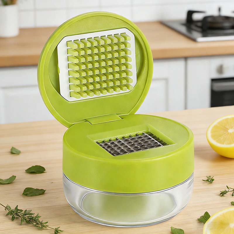 ❄️50% Korting!✨Mini Knoflookpers met Opvangbakje – Compacte Handmatige Knoflookhakker voor Knoflook, Gember, Sjalot & Chili