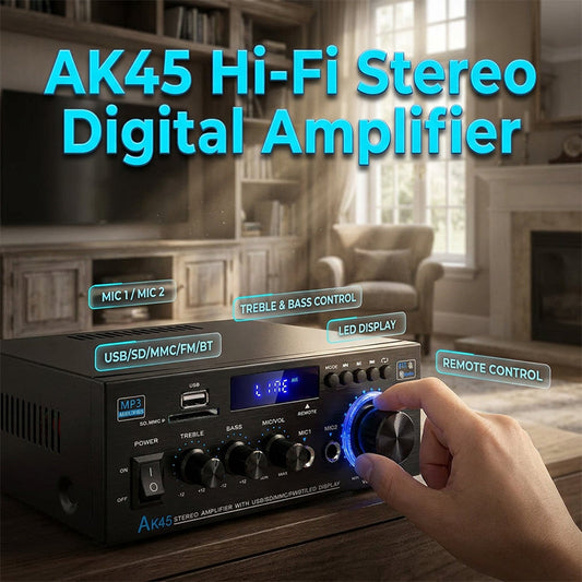 🔊 Digitale stereoversterker met Bluetooth en USB – 2-kanaals, compact en krachtig, ideaal voor thuisbioscoop, muziek en karaoke 🎵